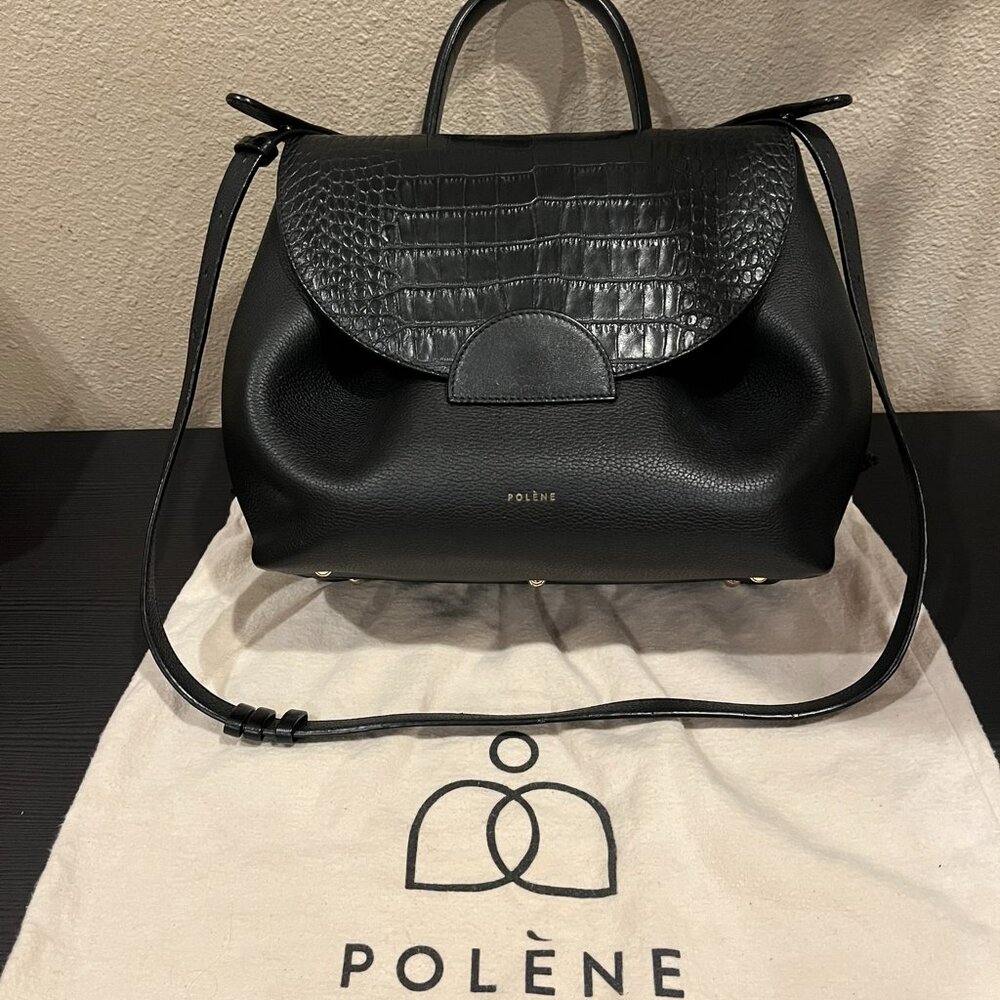 Polene Numero Un in Black Trio Embossed Crocodile